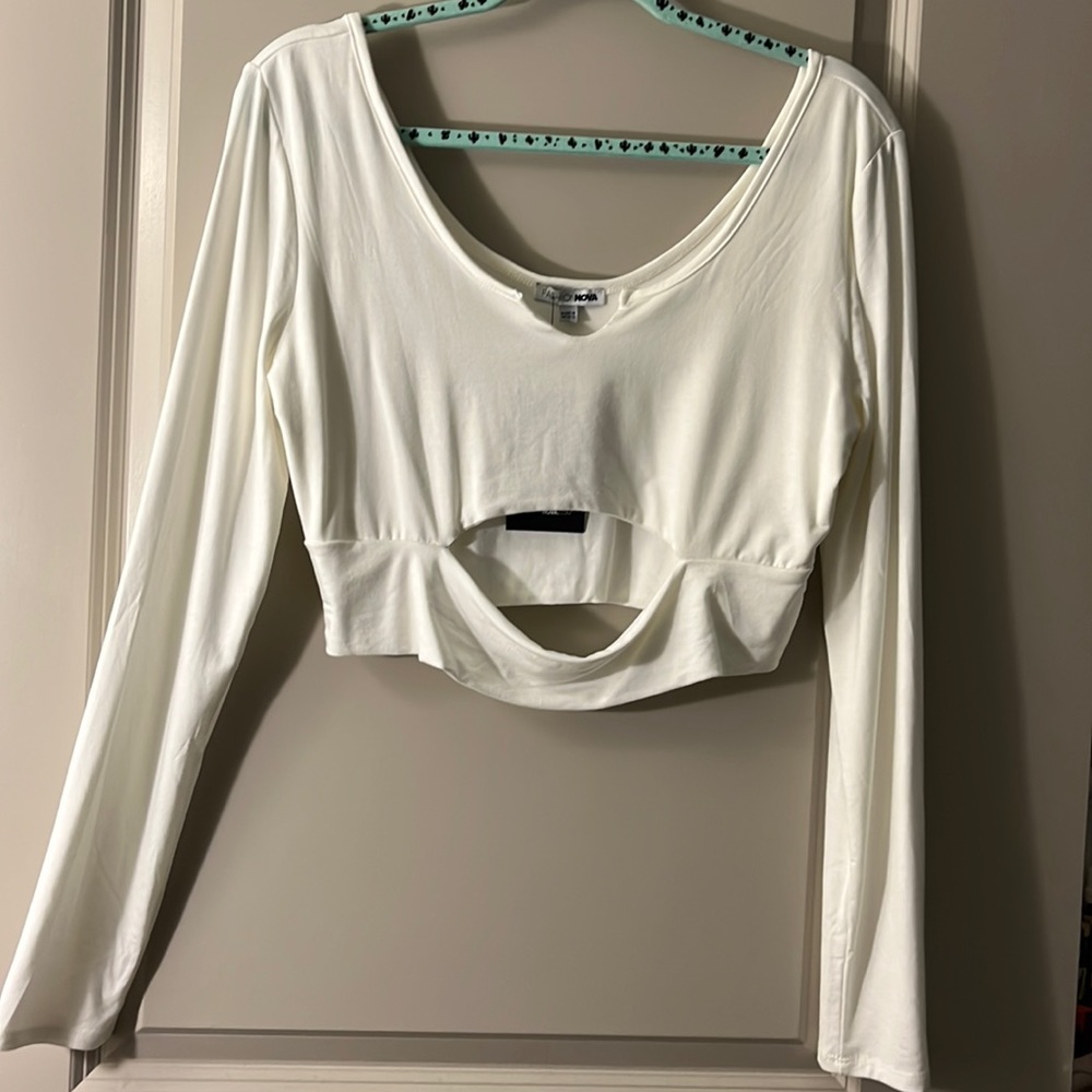 Brand new white fashion nova plus size long sleeve crop top